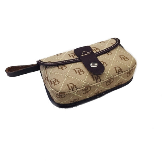 DOONEY & BOURKE Monogram logo leather/canvas Wristlet mini purse